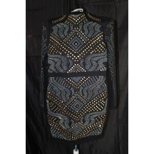 Xtaren Black Mini Jeweled Quilted Long Sleeve Zip Size Small Evening Wear